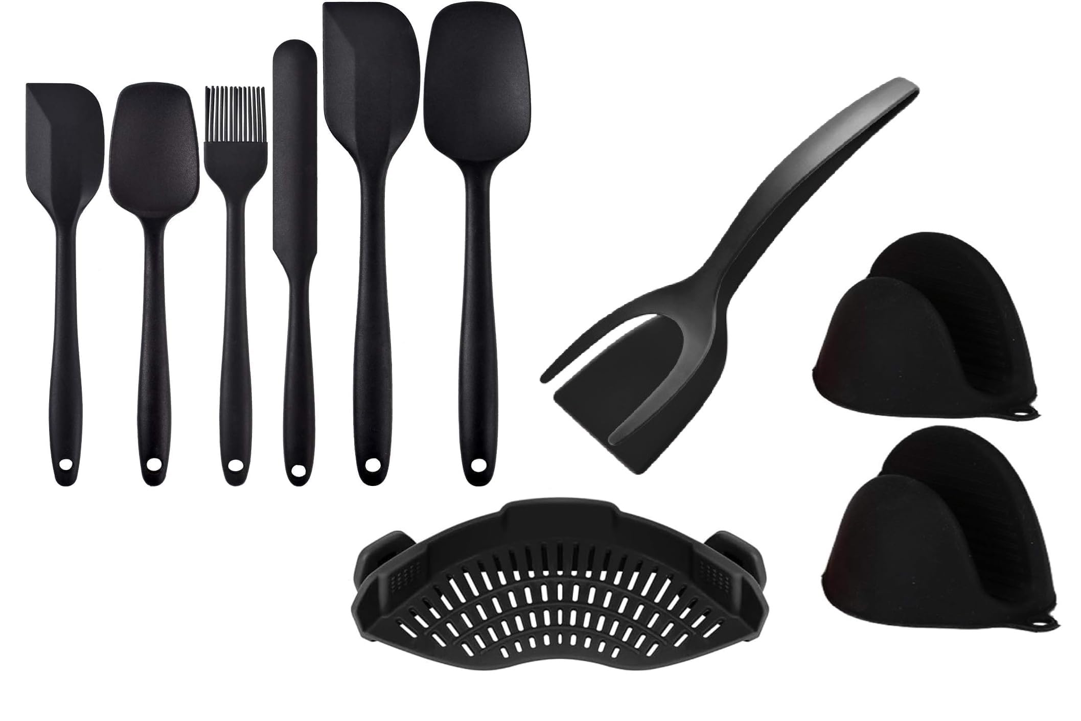 10-Piece Silicone Spatula Set – Heat Resistant, Non-Stick Cooking Utensils for Baking & Frying – BPA-Free, Flexible, & Dishwasher Safe – Includes Pastry Brush, Tongs, Ladle, Scraper & More