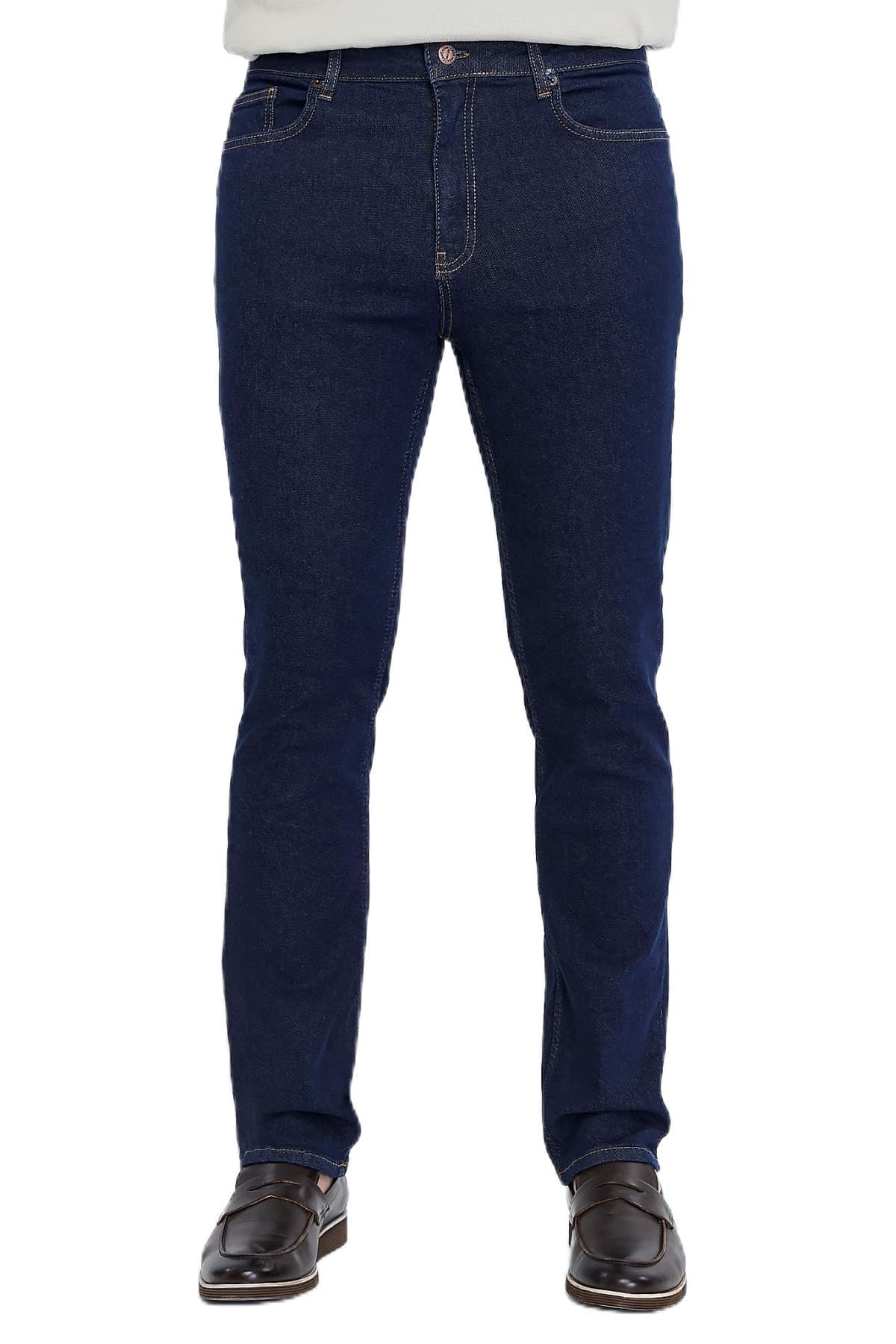 CEDY DENIM - Heren jeans regular fit, stretch jeansbroek, heren hoge taille, rechte snit, basic gewassen, mannen broeken CD336, navyblauw, 29W / 32L