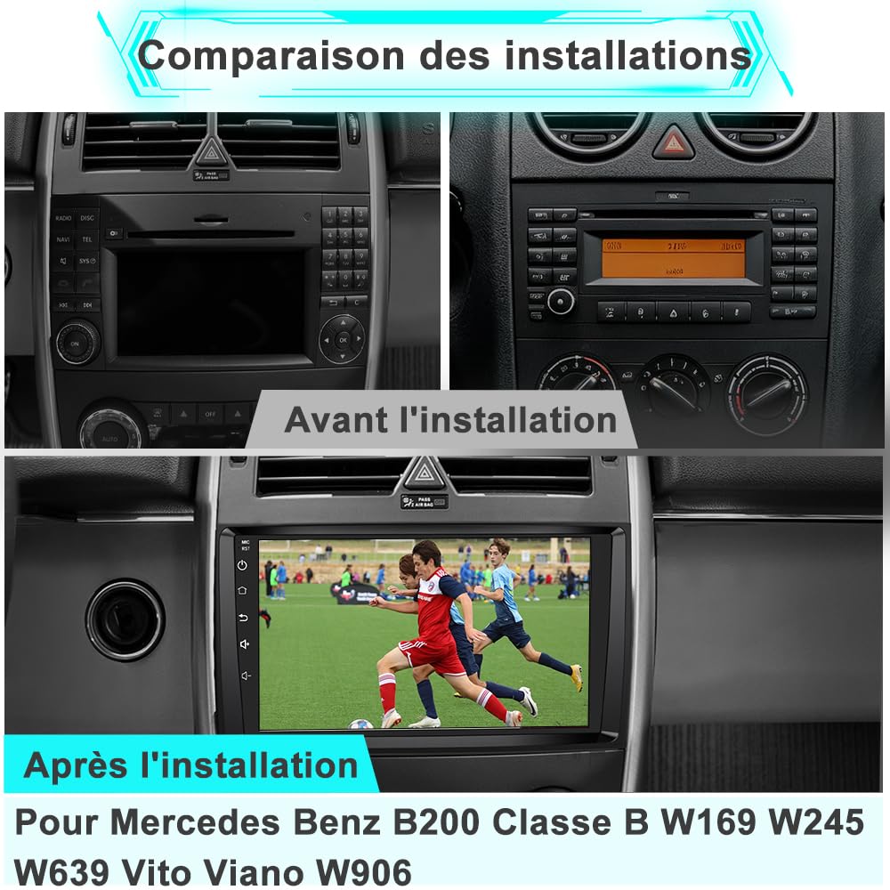 AWESAFE Autoradio Android 15 pour Mercedes Benz B200 Classe B W169 W245 W639 Vito Viano W906 [2Go+64Go] avec Carplay Android Auto 9 Pouces GPS WiFi USB FM Bluetooth Commande au Volant