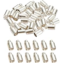200 Pieces Round Cord End Caps with Loop Crimp Cap for String Suede Leather Cord Stopper DIY Necklace Bracelet Connectors Jewelry Findings Tassel Making 3 * 8mm,Silver