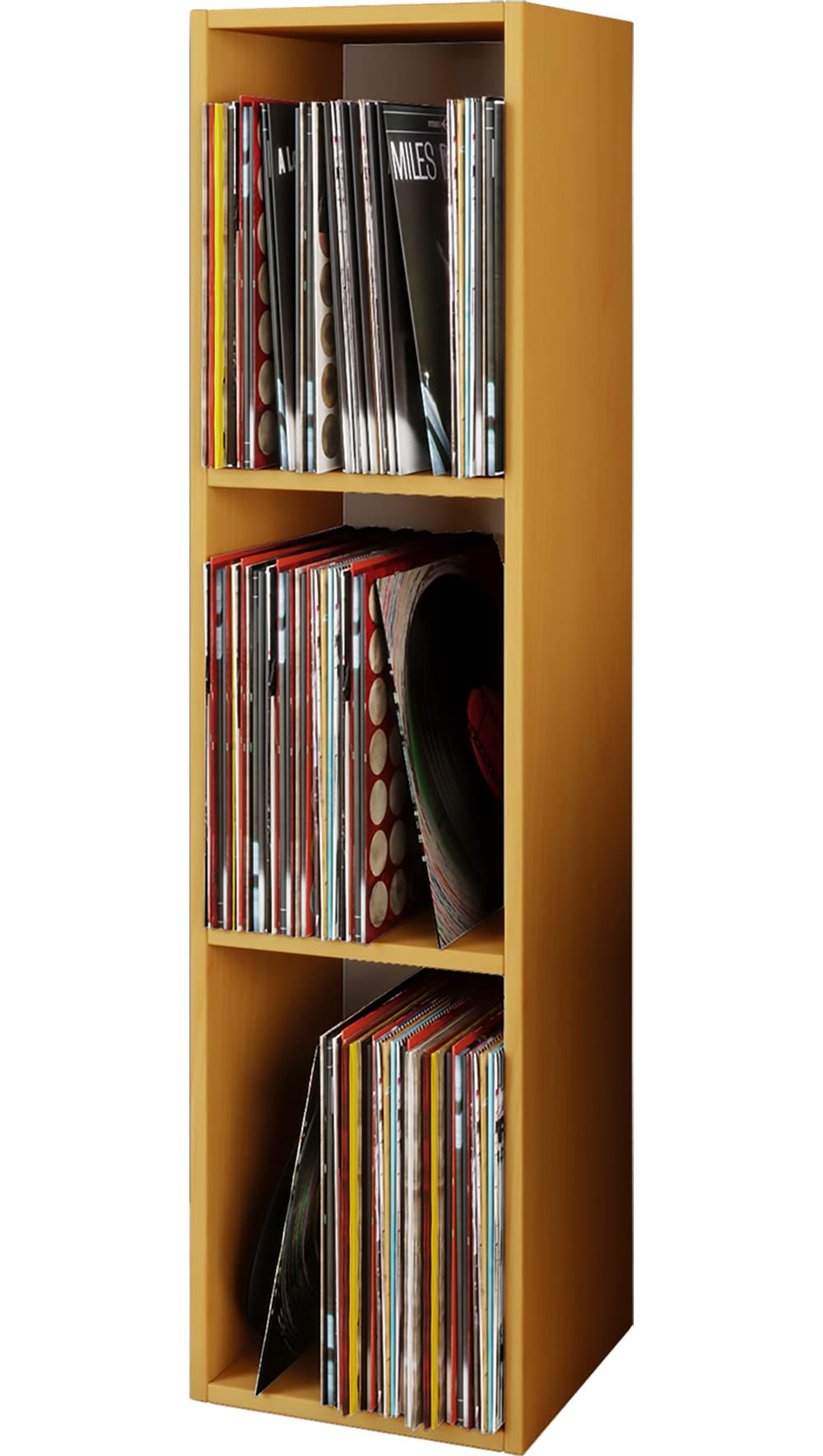 VCM Holz Schallplatten Regal | Stand Regal mit 3 Fächer für 100 Schallplatten | Maße: H. 107 x B. 34 x T. 30 cm - Platto