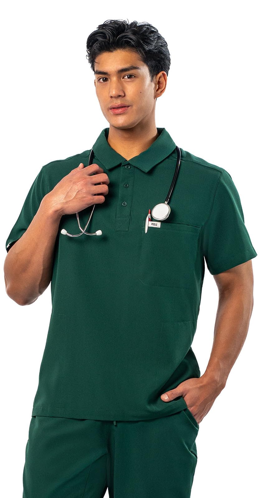 Peelz Jack 4-Pocket Polo Scrub Tops for Men - Soft Stretch Fabric Scrubs, Fashion-Forward Men's Scrub Top, Classic Fit