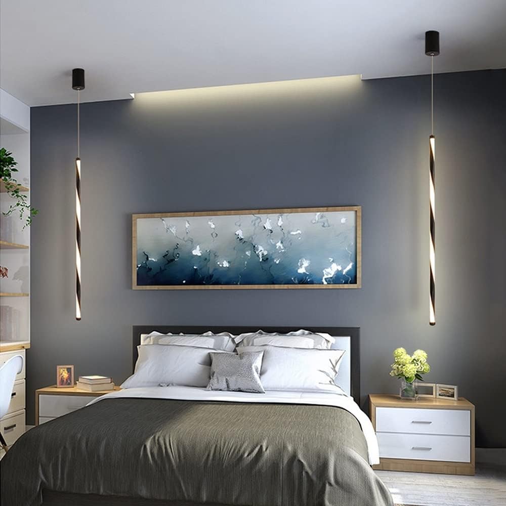 Luminaire Suspendu Moderne À Led 13 W, 30,7" De Longues Bandes En Spirale, Lampe À Suspension Décorative Simple, Lampes À Atmosphère Linéaire De Chevet De Chambre À Coucher, Plafonnier Noir/Wh