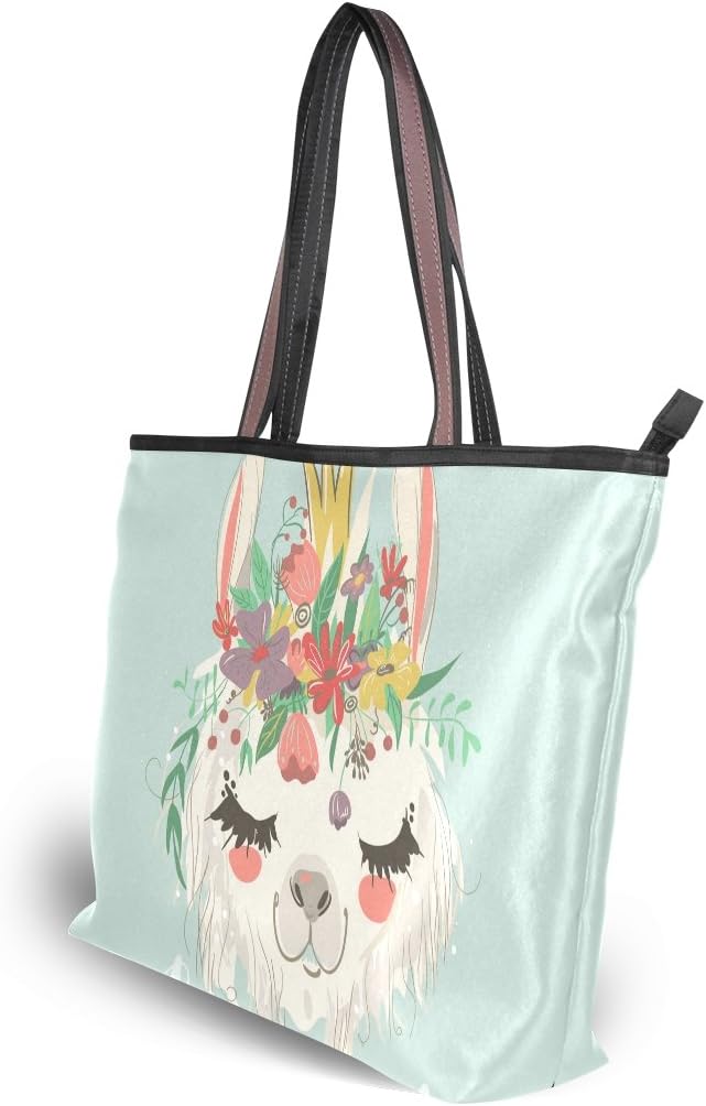 Shoulder Bag Cute Llama Flower Printing Handbag Totes Purses for Women