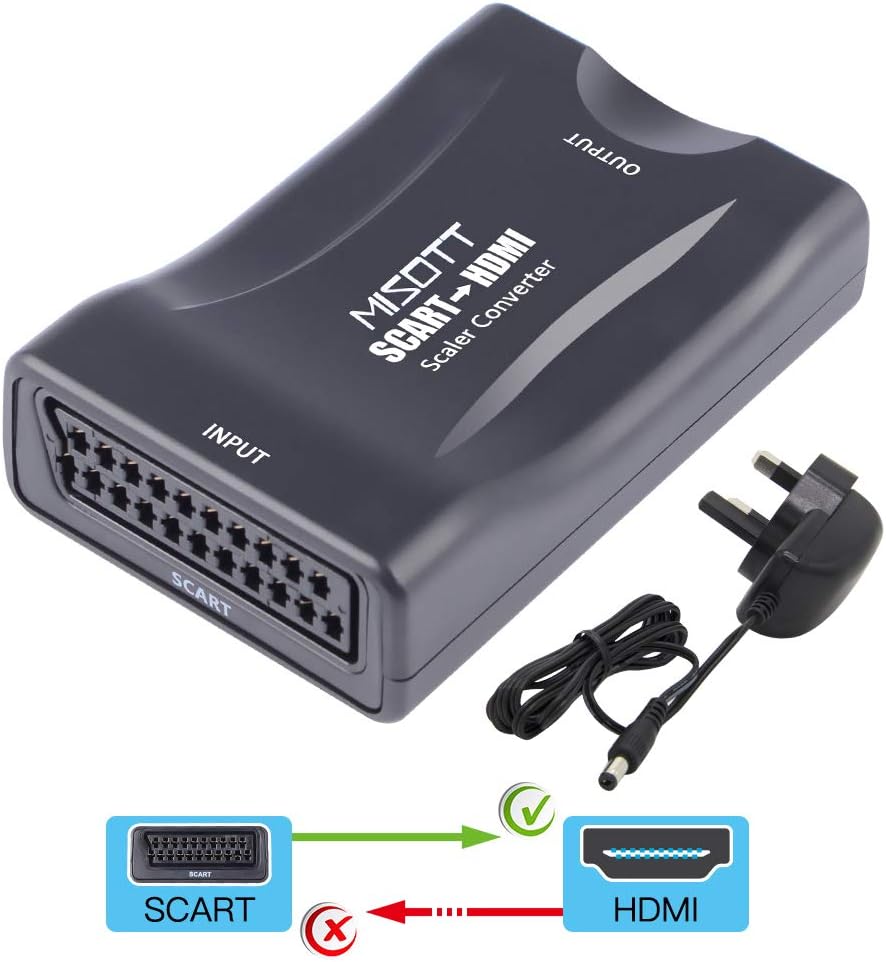 Scart to HDMI Converter - HDMI Adaptor for TV, Power Plug Included