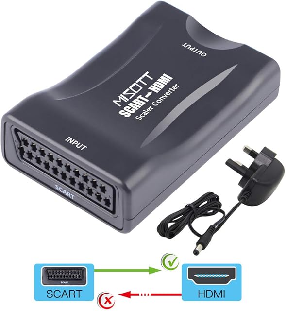 Scart to HDMI Converter for TV, MISOTT Scart to HDMI Adaptor, Scart to HDMI Lead(Power Plug Included)