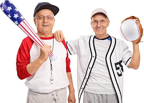 Miniatura 6 de EVERMARKET 2 unidades de bate inflable de béisbol y béisbol con bandera estadounidense, pelota de playa, regalos de fiesta temática deportiva para