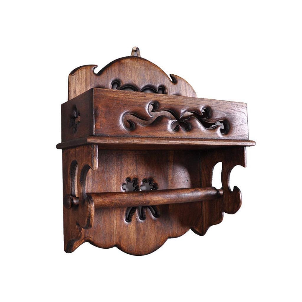 NEECS Portarotolo Rustico in Legno per Montaggio a Parete con ripiano in Legno per l'arredamento Moderno della Cucina e del Bagno