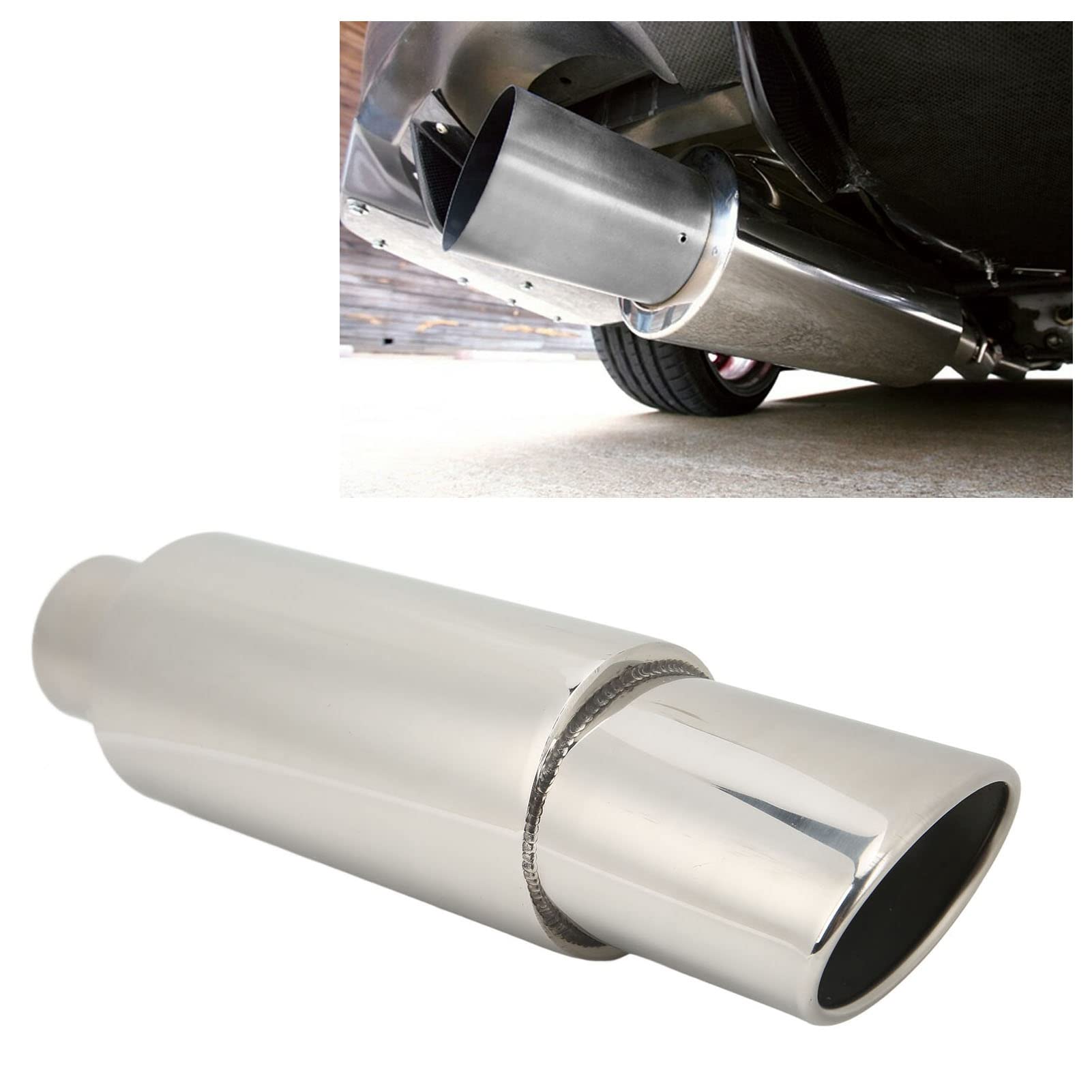 Edelstahl Schalldämpfer Universal Auto 63mm Edelstahl Dual Outlet Auspuff Schalldämpfer Endstück Kehlrohr Gegrillt Schwarz Endstuck Auspuff