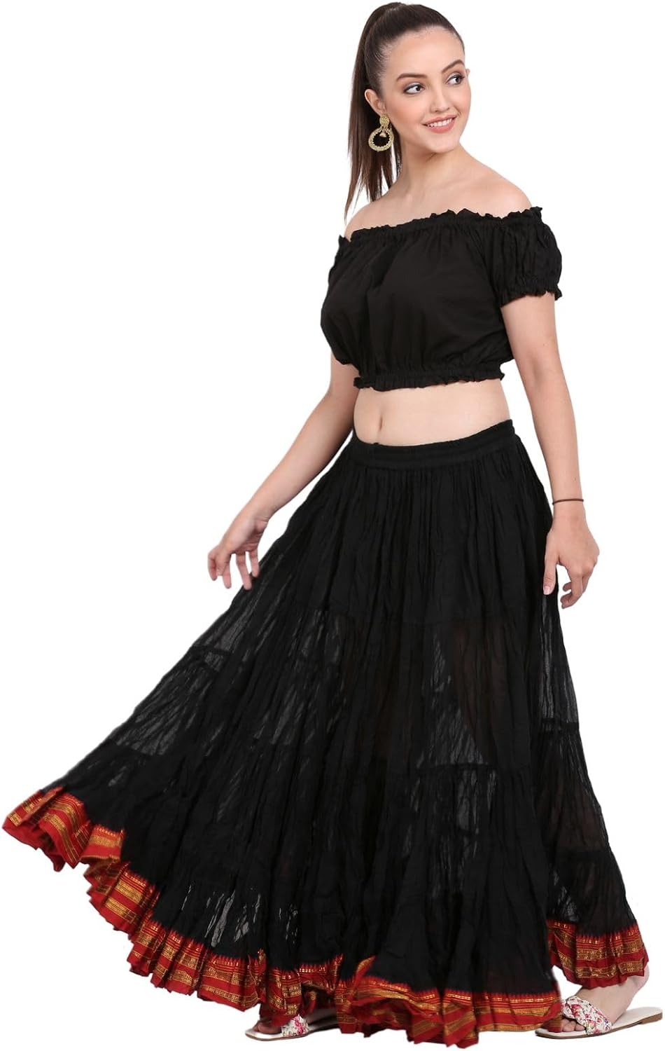 25 Yard American Tribal Style Dance Cotton Tiered Flounce Maxi Full Skirt - Image 3