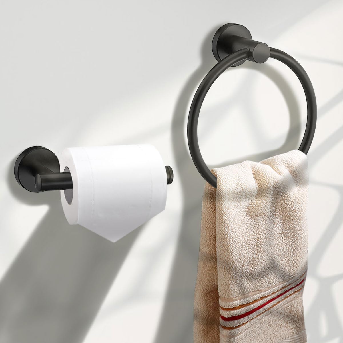 Toilet Roll Holder Towel Ring - Wall Mounted Black Toilet Paper Holder, Towel Hand Holder 2 Pieces 090204
