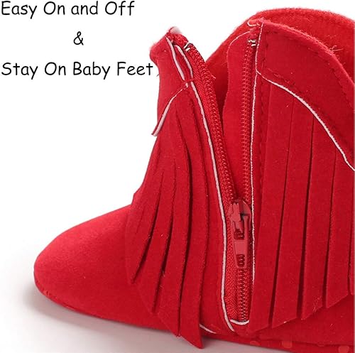 Miniatura 6 de Timatego Botas vaqueras con borlas para bebé, con cremallera lateral, antideslizantes, para bebés, bebés, para primer caminante, cálidos, para