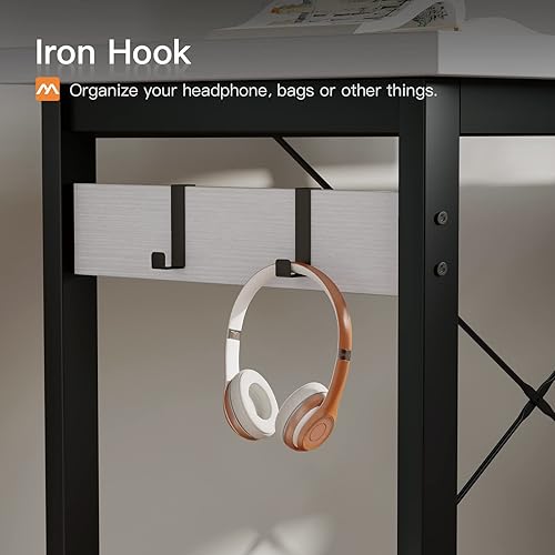 Miniatura 41 de Coleshome Escritorio para computadora en forma de L de 66 pulgadas con toma de corriente y estantes de almacenamiento, estación de trabajo de Negro