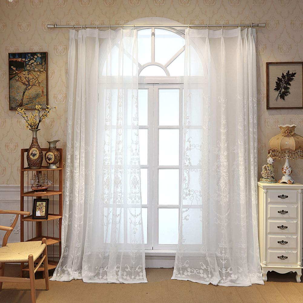 Linge de coton rideaux de tulle de fenêtre blanc brodé 250x270cm avec crochets salon