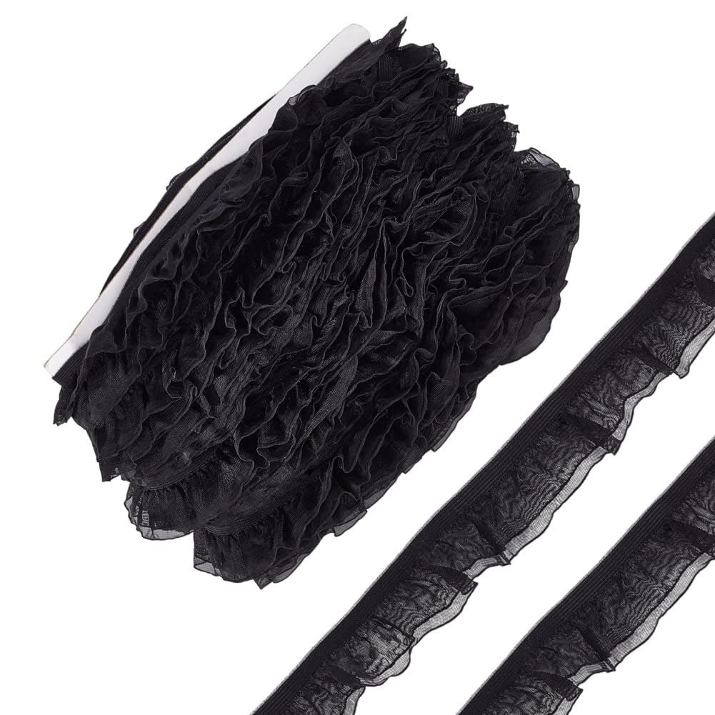Cinta de organza negra AHANDMAKER con ribete de volantes flexible para costura diy