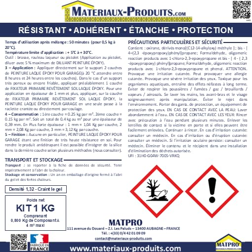 Peinture Laque Epoxy pour Garage 1 Kg Gris basalte - MATPRO