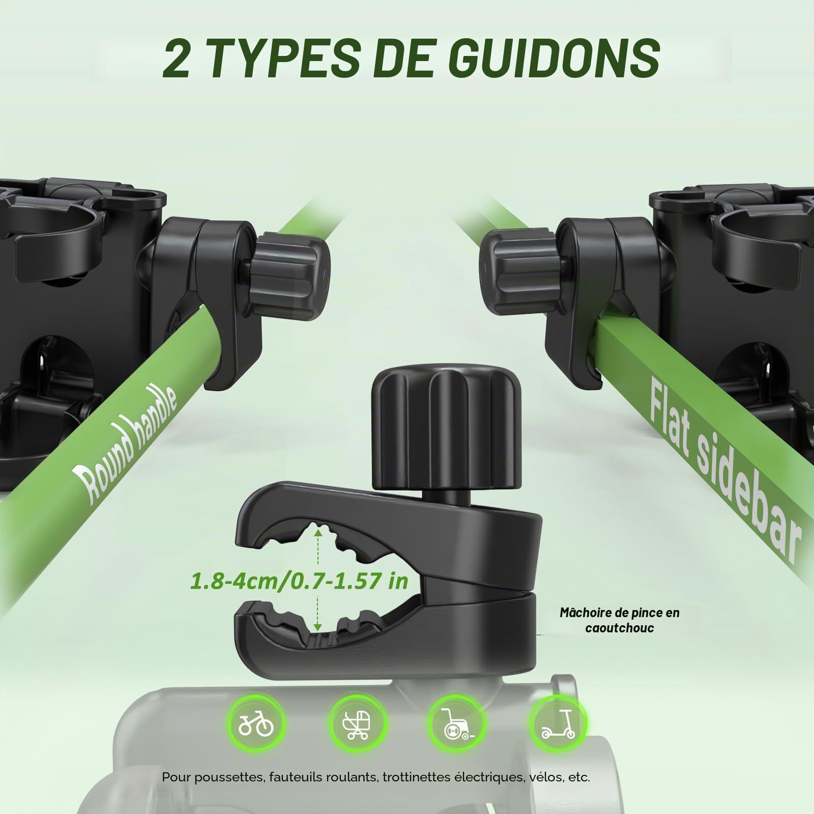ZealSound Porte Gobelet Pliable 3 en 1 pour Poussette avec Support Téléphone, Double Porte Bouteille, Rotation 360°, Porte-Gobelet Universel pour Poussette, Buggy, Landau, Fauteuil Roulant