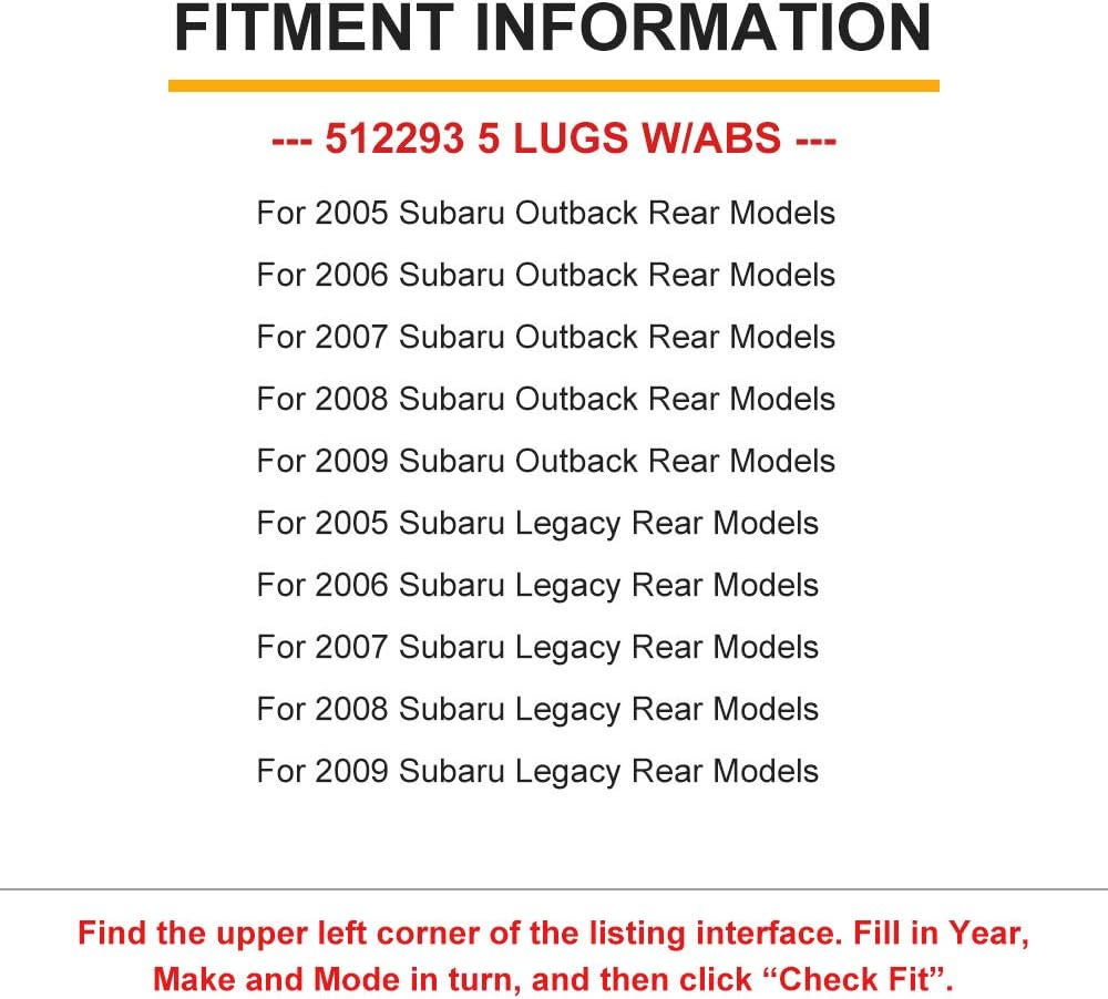 OCPTY 1pc New Premium 512293 Rear Wheel Bearing and Hub Assembly fit for 5-Lug with ABS 2005 2006 2007 2008 2009 2010 2011 2012 2013 Legacy 2000 2005-2013 Outback
