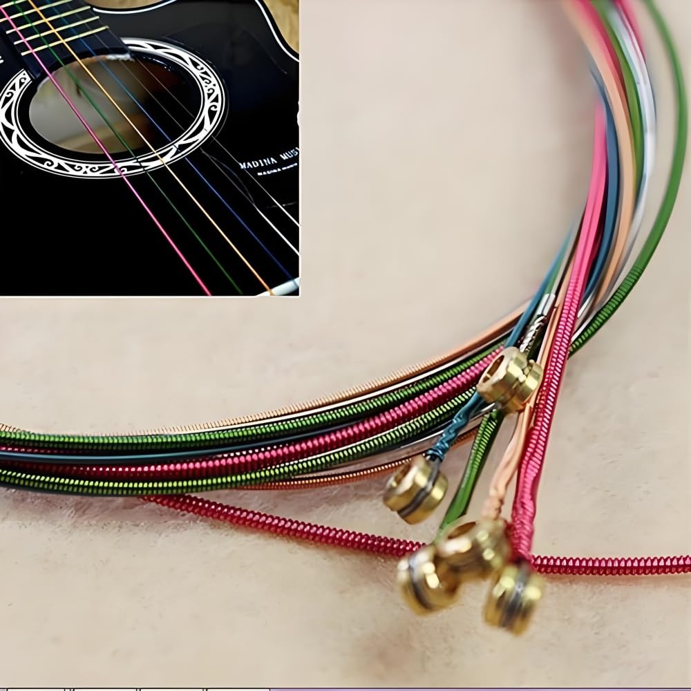 Juego de 6 cuerdas de guitarra, cuerdas de guitarra, cuerdas mercerizadas, cuerdas de colores clásicos para guitarras clásicas de varios tamaños, cuerda de acero de repuesto para guitarra acústica
