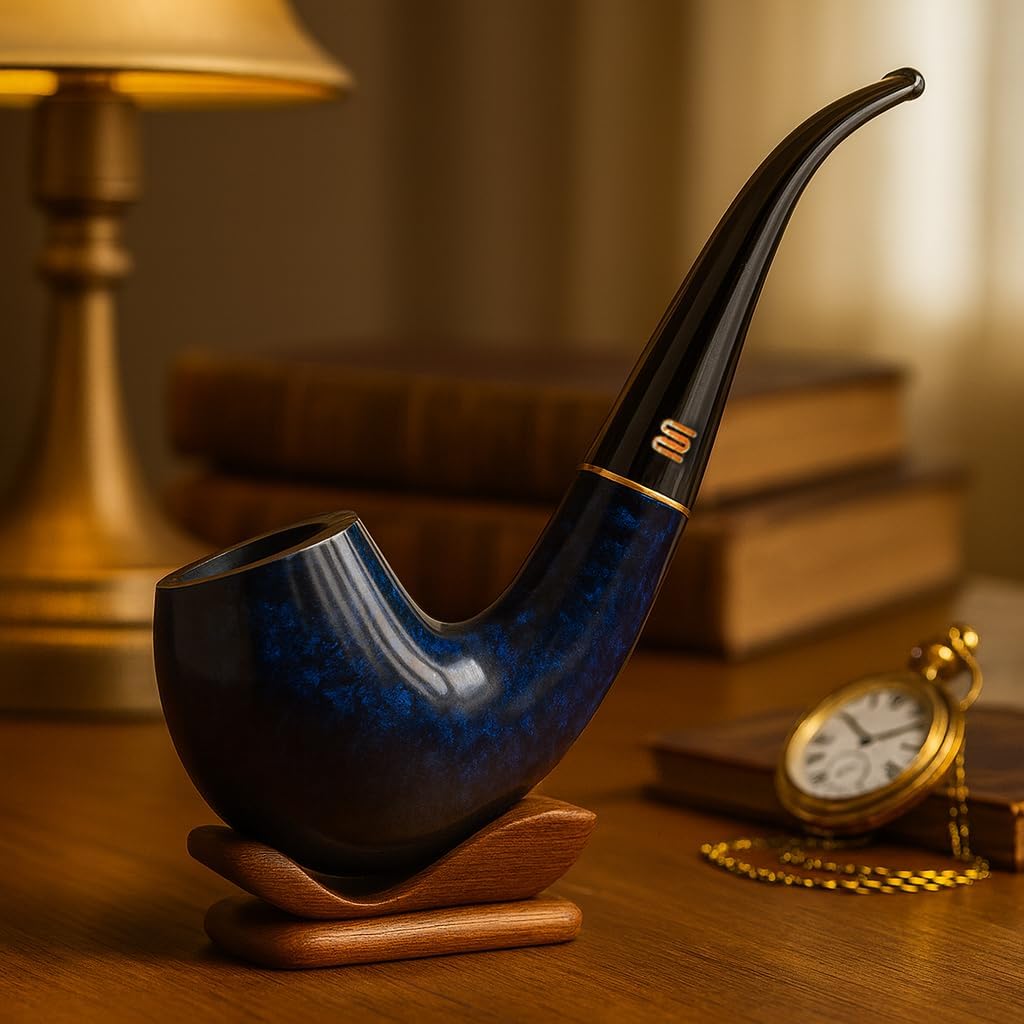 MUXIANG Bent Pipe Handmade Pipe with 9 mm Filters AA0008L（Blue)