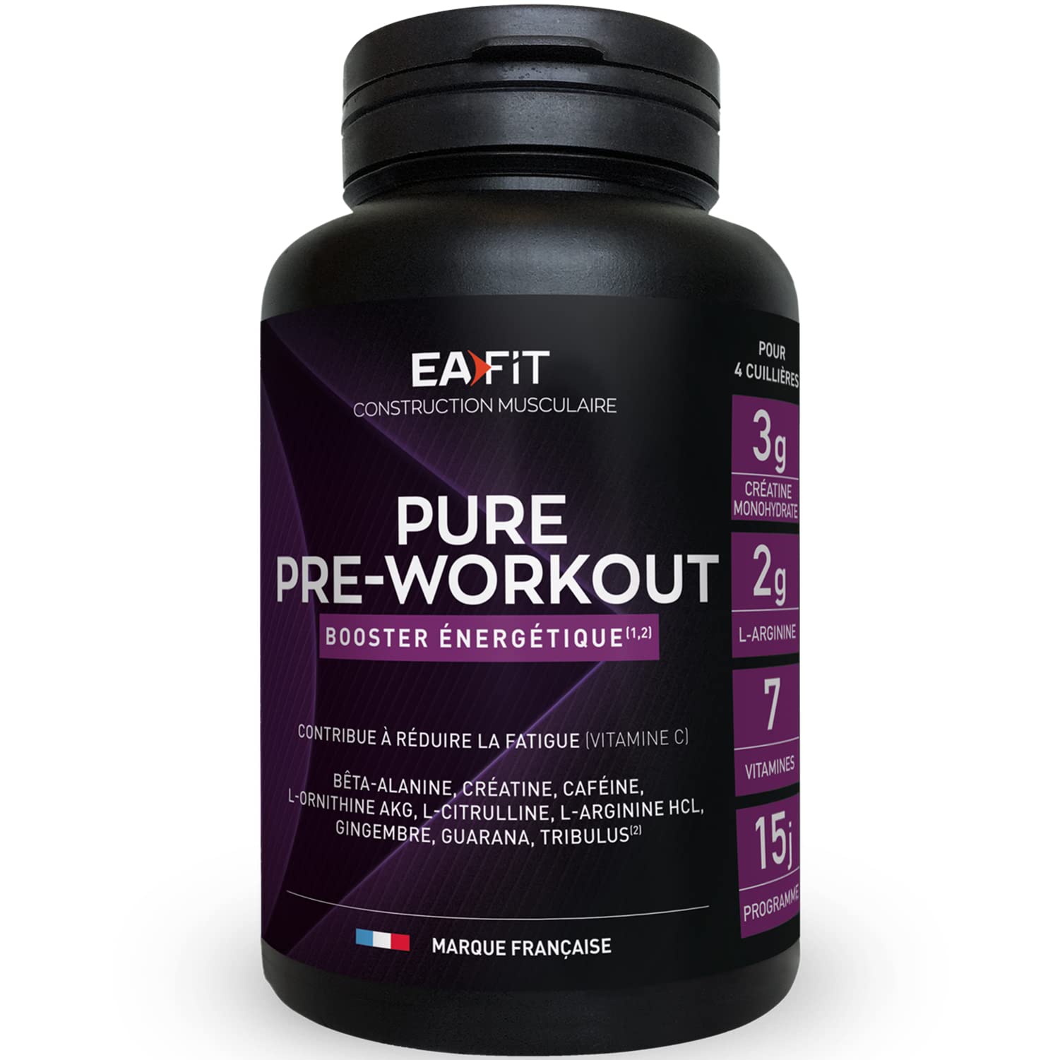 EAFIT Pure Pre-Workout - 330g - Saveur Fruits Rouges - Booster énergétique - Certifié Anti-Dopage | Booster Pre-Workout Energetique, Creatine Et Cafeine Pour La Musculation - Certifie Anti-Dopage, Fruits Rouges, 330 g