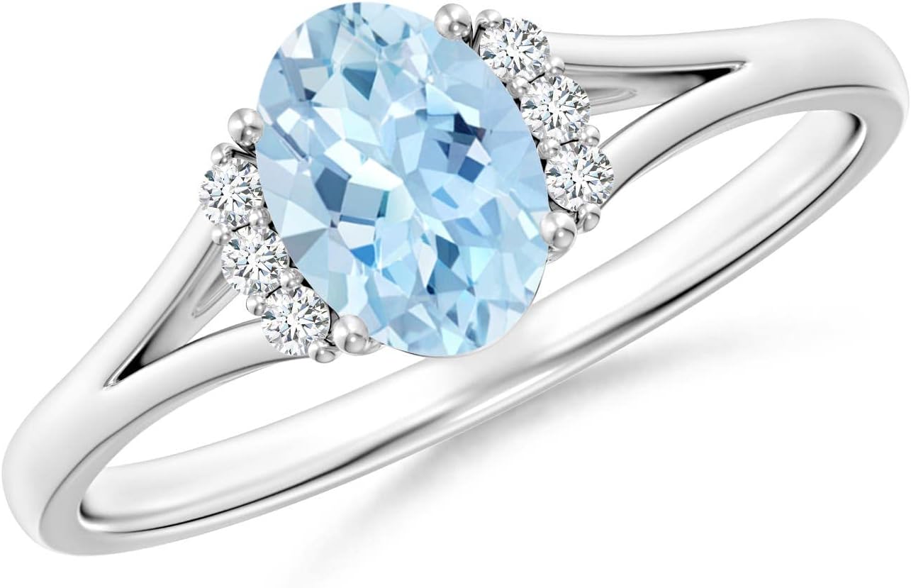 Angara Natural Aquamarine Engagement Ring for Women | Oval Aquamarine in 14K Solid Gold/Sterling Silver/Platinum | March Birthday, Gemstone Jewellery Gift