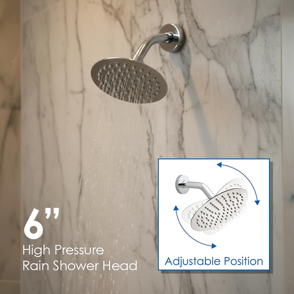 Dakota Isabella Wall-Mounted Tub & Shower Faucet Set – Chrome – 2-Handle Valve with Shower Head & Tub Spout – Contemporary Bathroom Bath Fixture, DSF-30BTS00.