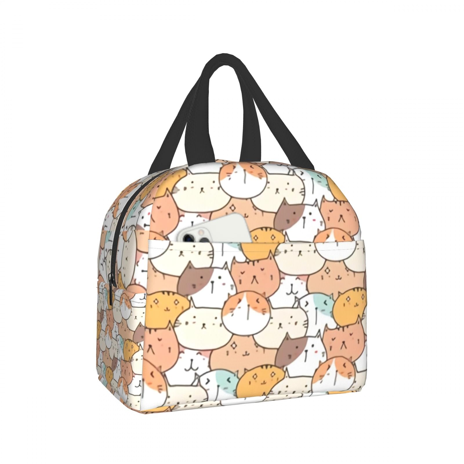 Hulnulnu Cartoon Cats Thermal Lunch Bag, Cute Colorful Kitten Animal Insulated Portable Lunchbox Tote Meal Prep Cooler for Boys Girls Kids Picnic School Travel Camping