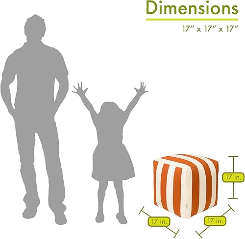 Miniatura 16 de Majestic Home Goods Puf de relleno de rayas verticales para interiores y exteriores, 17 x 17 x 17 pulgadas, reposapiés de suelo, silla para sala de