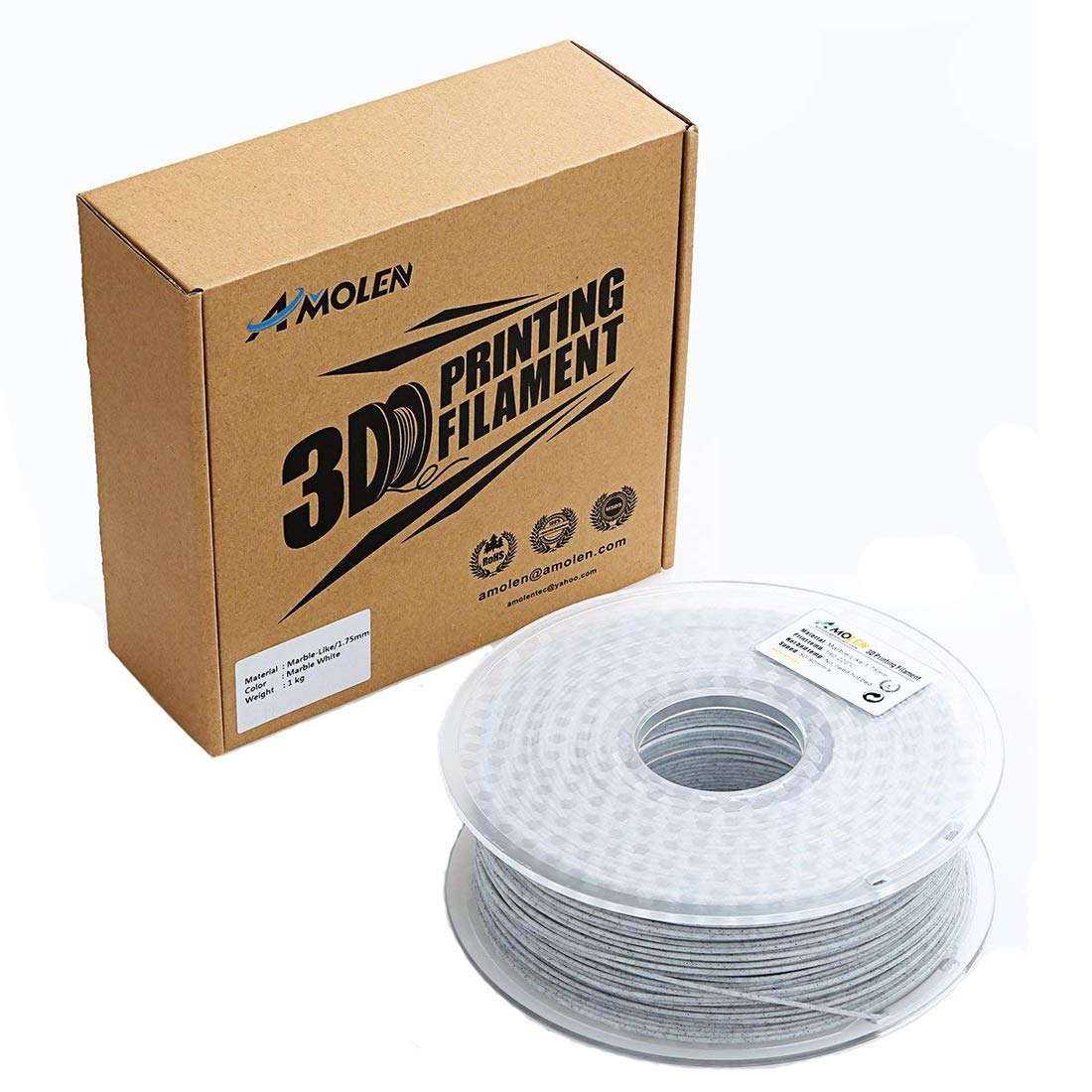 Exclusive Discount 60% Price AMOLEN 3D Printer Filament, Marble PLA Filament 1.75mm, Marble White 3D Printing Filament, 1kg