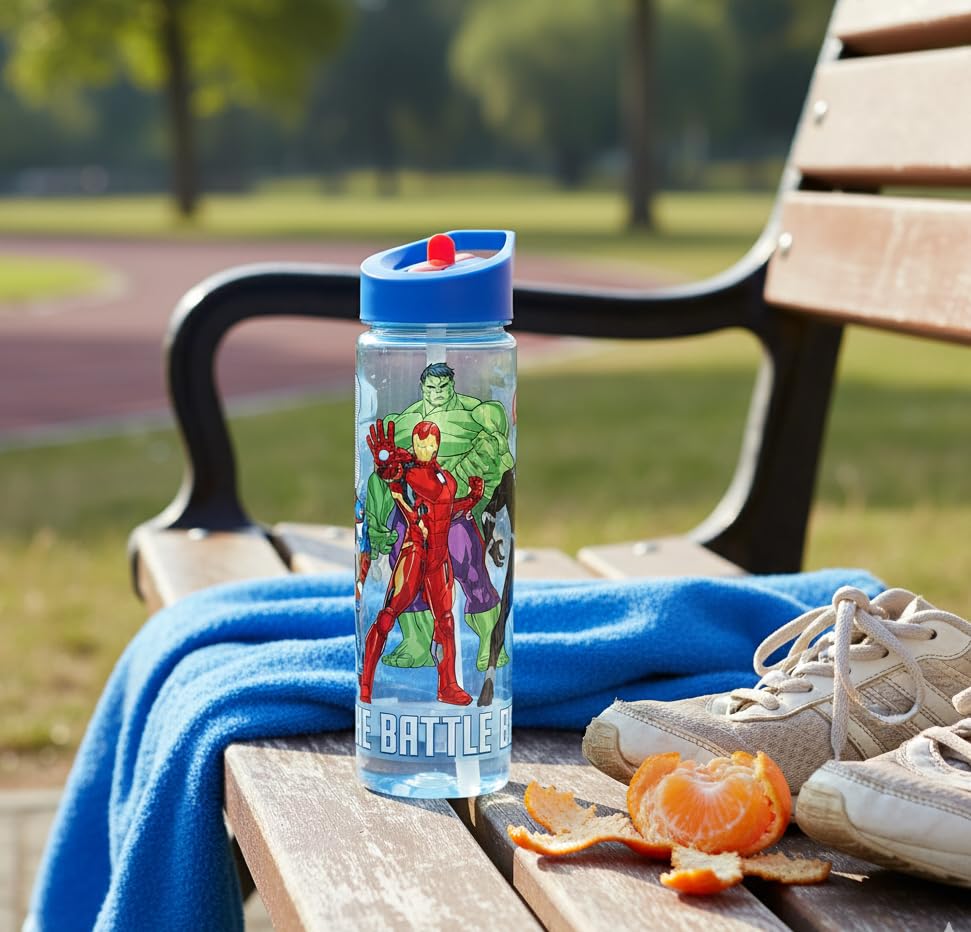 Image of Gluman Water Bottle for Kids | Disney Avenger Ninos 700 ml Water Bottle with Flip-Top Closure | Kids Sipper School Water Bottle | Picnic Bottle | Food Grade | School Bottle for Boys | Leakproof