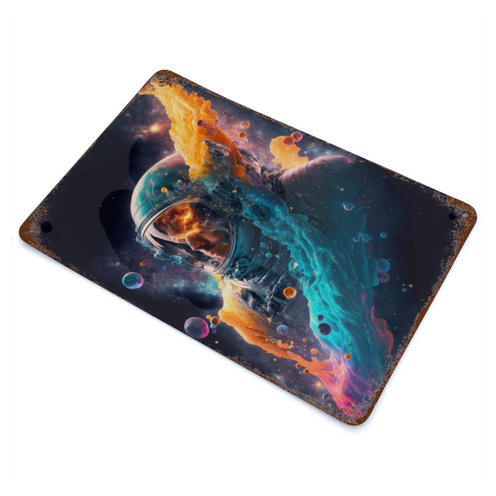 Rust Effect Neon Space Aged Metal Wall Plaque 11.8"x7.9", Rustic Home Decor for Bistro, Counter And Cafe Decor