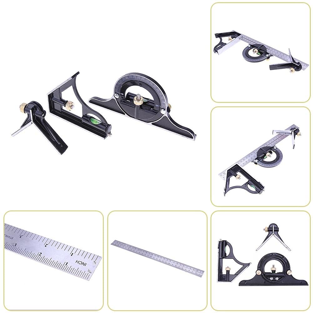 3pcs 300mm / 12 "MEDICIÓN 3 IN1 Regla Ajustable Multi Combinación Multi Angle Finder Protractor Spirit Level Tool de medición