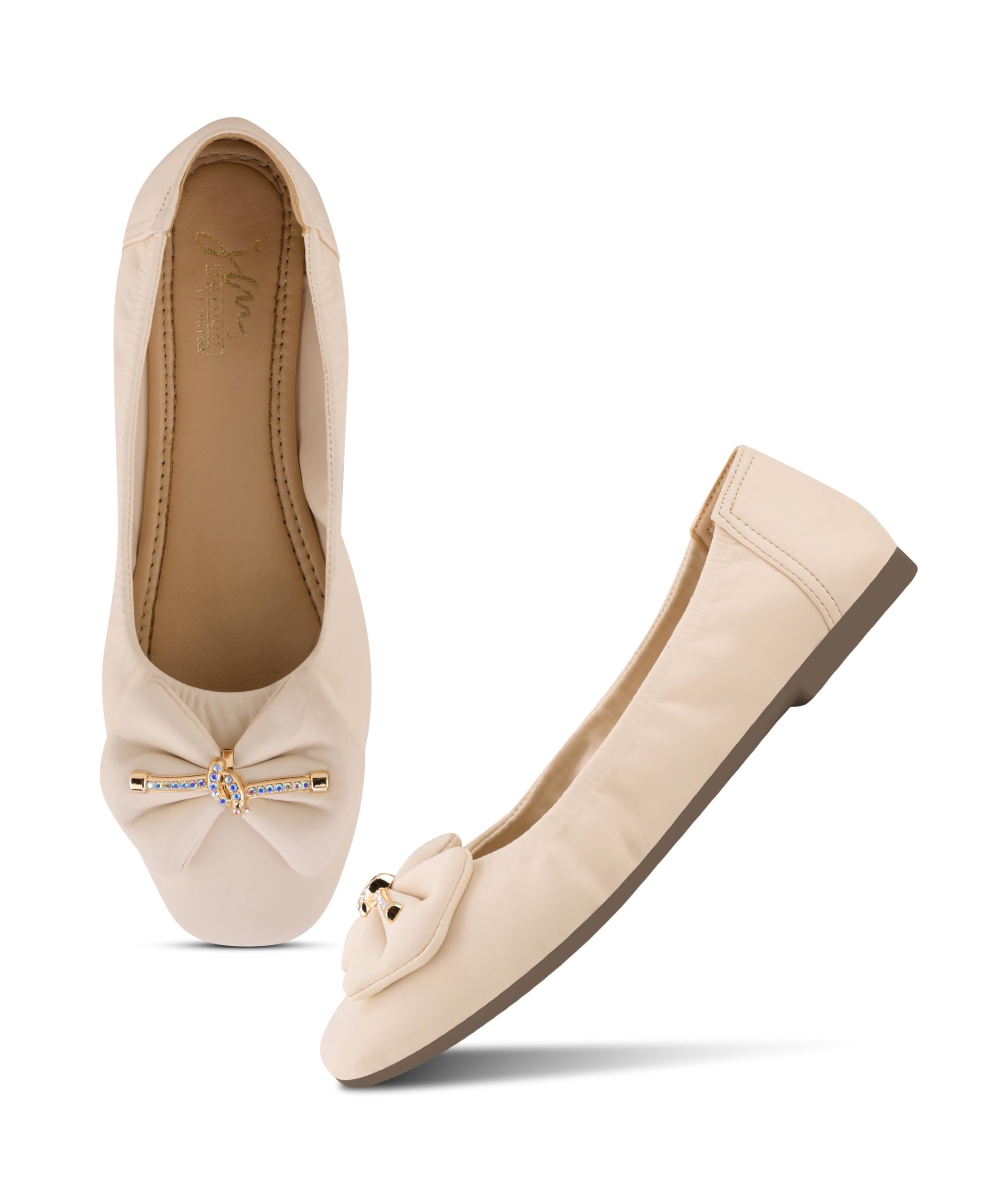 Women's Premium Soft Cushioned Ballet Flats with Decorative Bow and Crystal Encrusted Center Hardware Accent-image-37