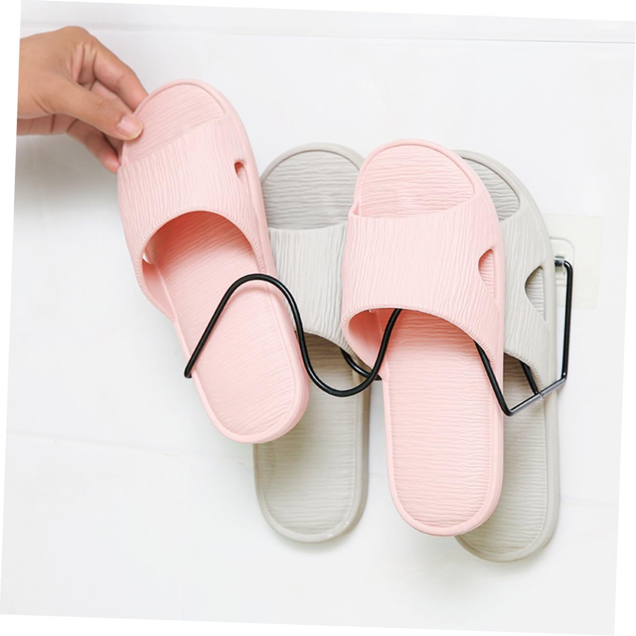 OUNONA Double-layer Wall Mount Shoes Rack Slippers Storage Organizer White Hanging Shelf