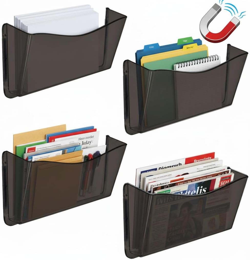 Azar Displays 250045-SMK Plastic Wall Mount File Holder with Magnets Smoke Colored, 4-Pack