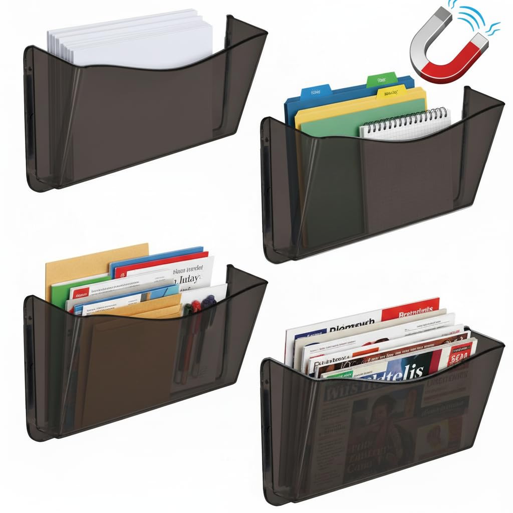 Azar Displays 250045-SMK Lot de 4 porte-documents muraux en plastique avec aimants Couleur fumée