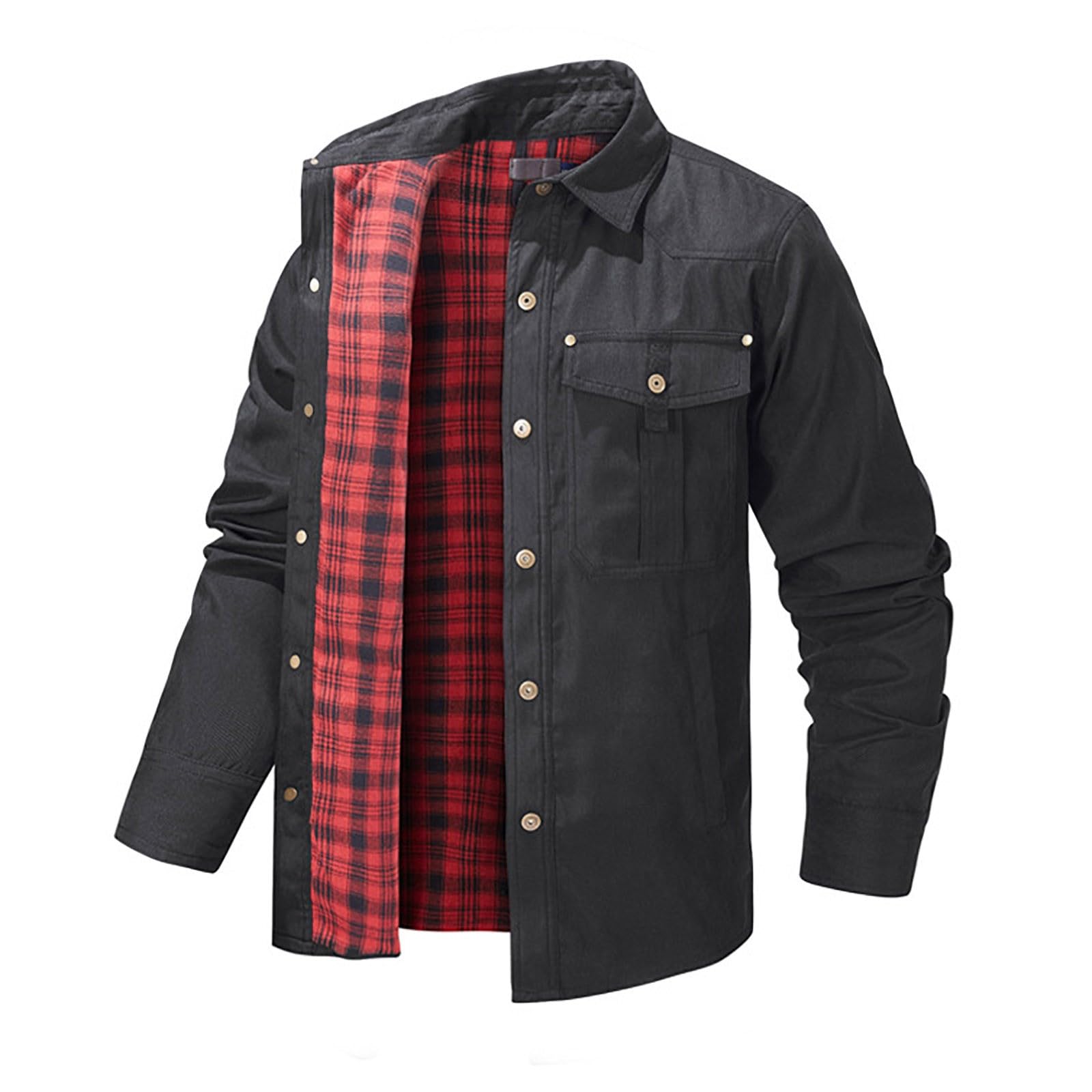 Generico Giacchetto Uomo - Cardigan con Bottoni in Flanella A Quadri con Colletto Giacca Casual Giacca Invernale alla Moda E Comoda