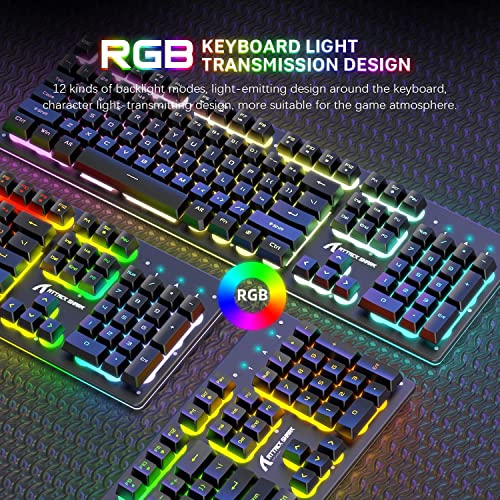 A.jAZZ Wireless Gaming Keyboard and Mouse Combo,Full Size 12 RGB Chroma Backlit Keyboard,Rechargeable 4200mAh Mechanical Feel USB/Type-C Dual Receiver Silent Mice,for PC,Mac,Laptop,PS4,Xbox,Black by A.JAZZ - Image 5