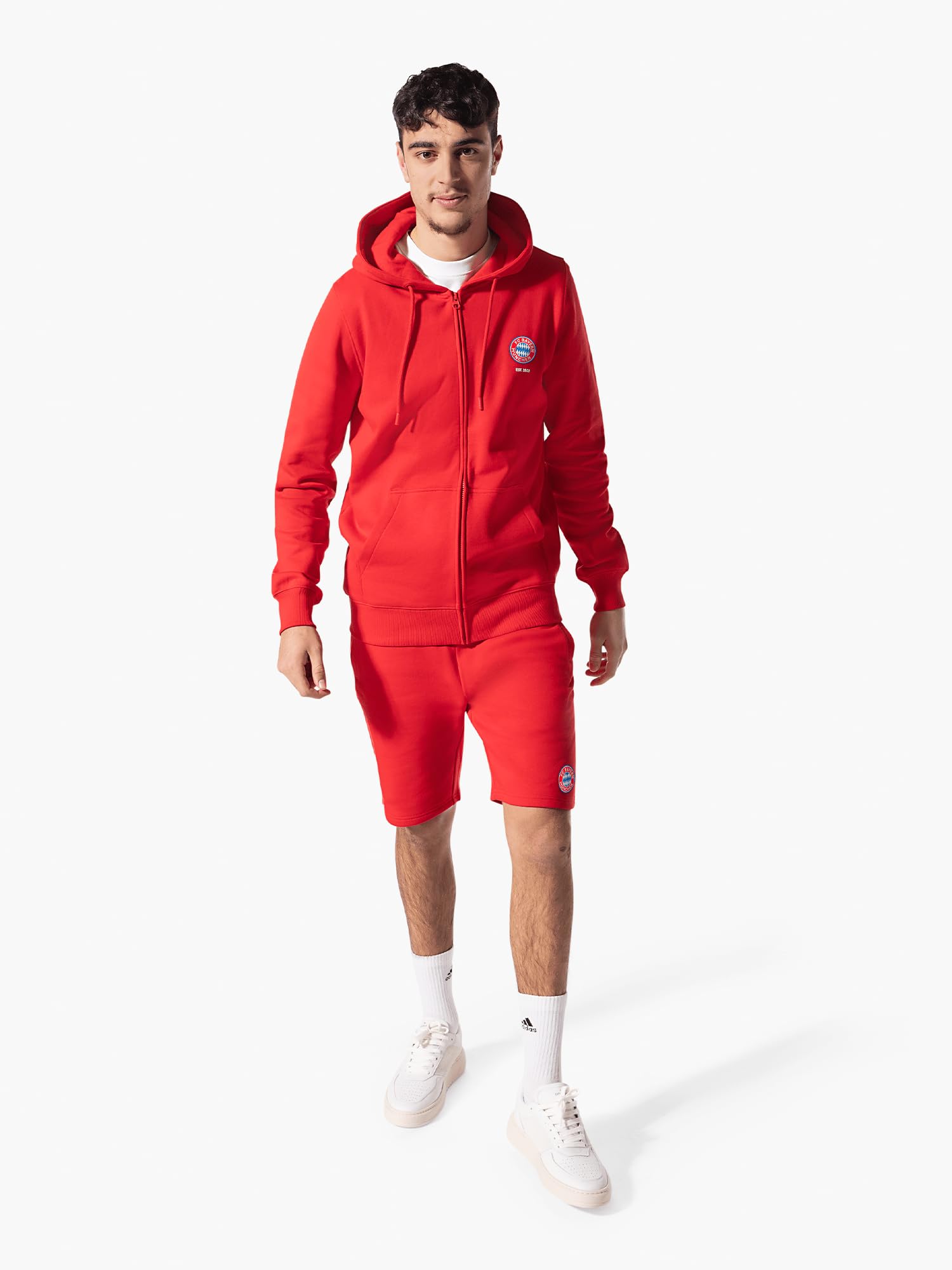 FC Bayern München ZipIHoodie Essential für Herren (Größe S, Rot) I Kapuze mit Kordelzug & gesticktem Logo I Sportbekleidung mit durchgehendem Reißverschluss I Offiziell lizenziert