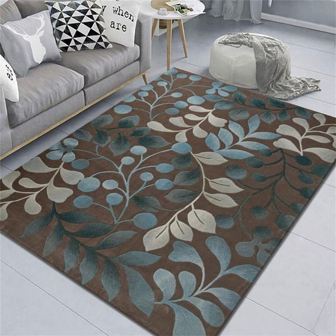 Tapis de cuisine et salon feuille design bleu pour décoration de maison