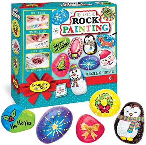 Creativity for Kids Holiday Hide & Seek Rock Painting Kit, Paint & Hide 10 Rocks, Holiday Crafts For Kids