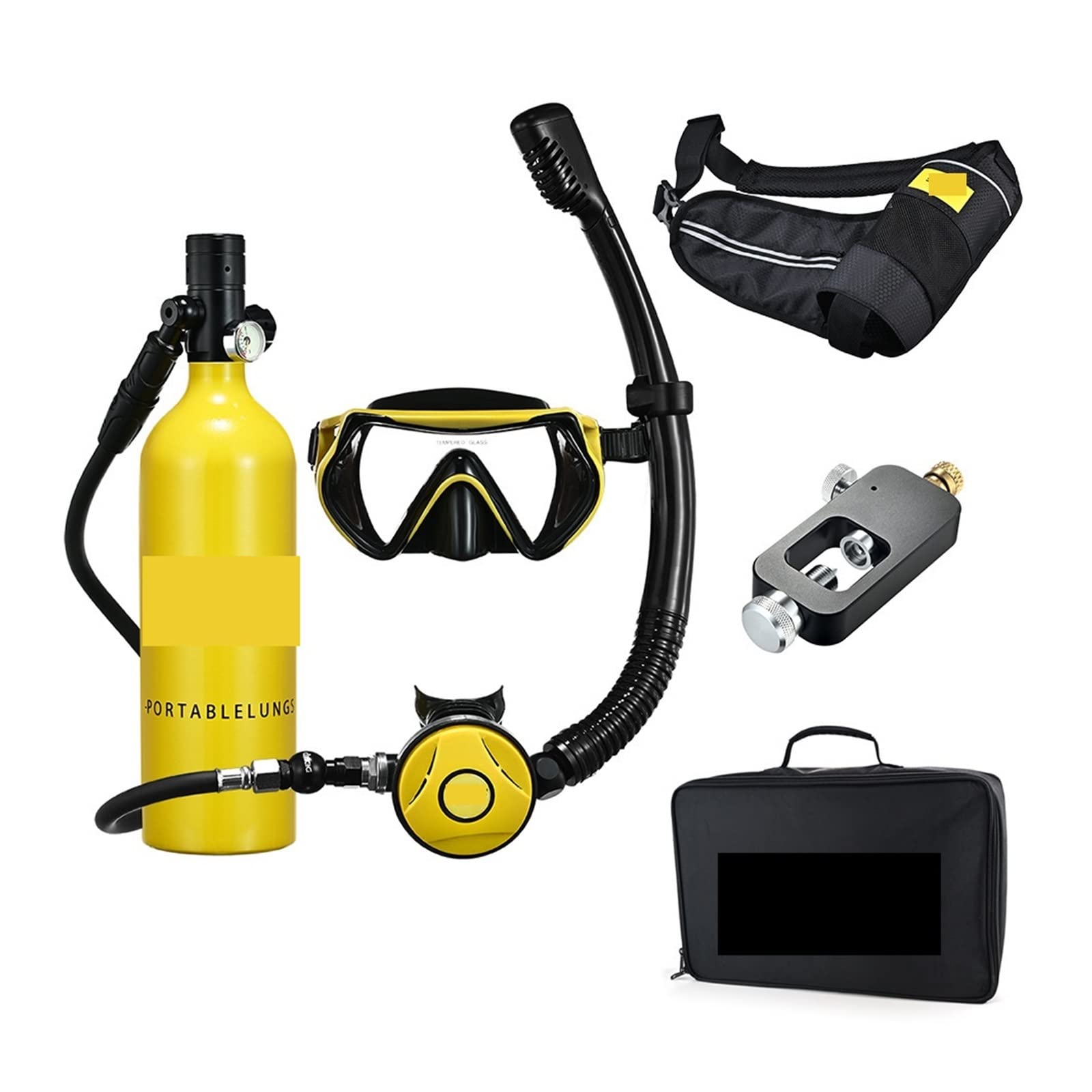 Portable Dive Cylinder, Snorkel Underwater Diving Rebreather Portable Deep Snorkeling Equipment(Blackhead in Yellow Bottle)