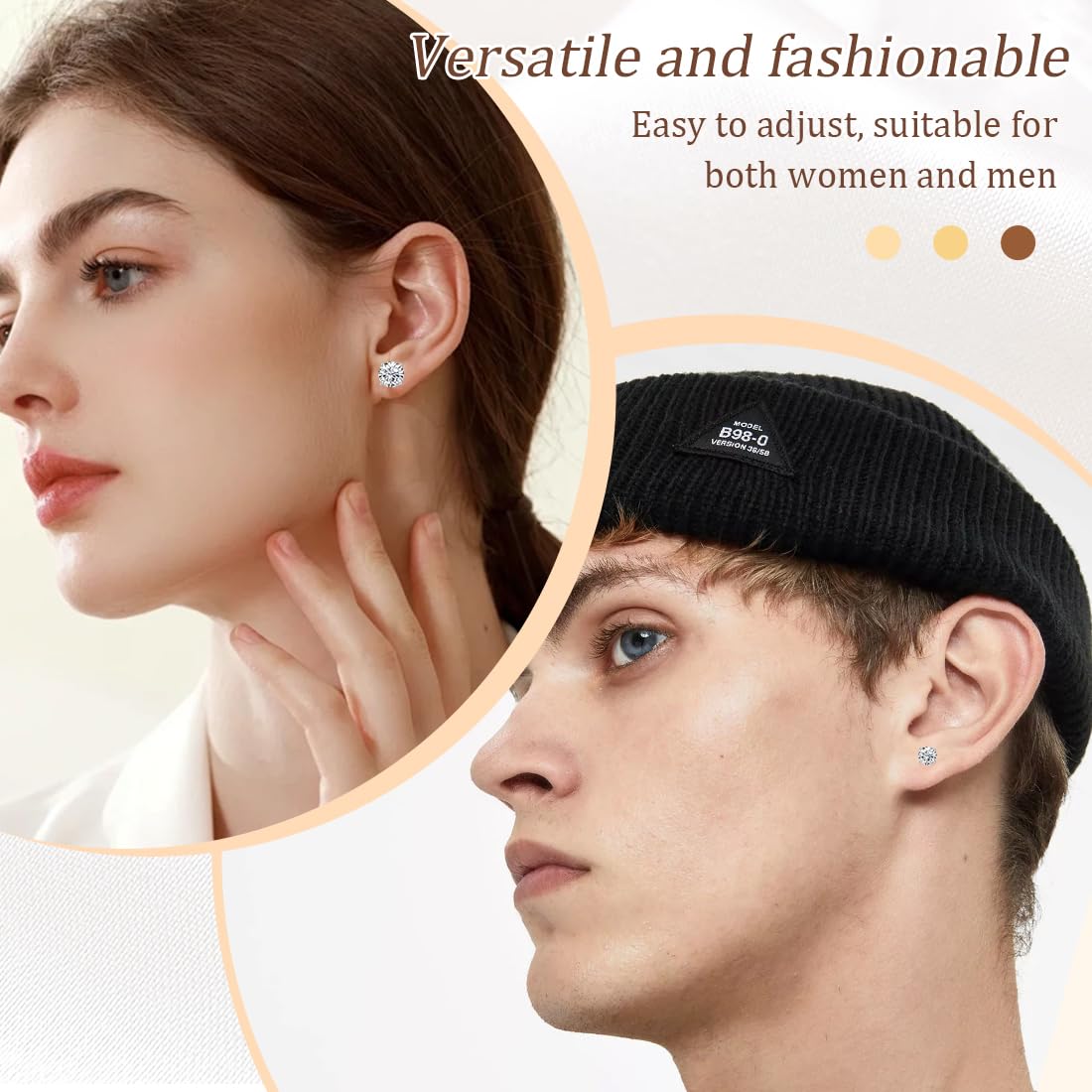 5 Paia Set di Orecchini in Argento, Orecchini a Bottone con Diamanti, Orecchini con Zirconi Cubici Quadrati Rotondi, Orecchini a Bottone Ipoallergenici per Donna Uomo 3, 4, 5, 6, 8 mm