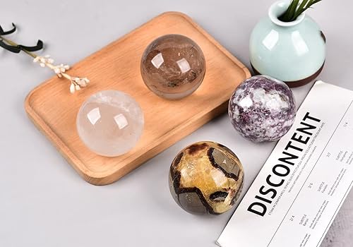 Miniatura 6 de Bola de piedra septaria de dragón natural bola de cuarzo con base de madera