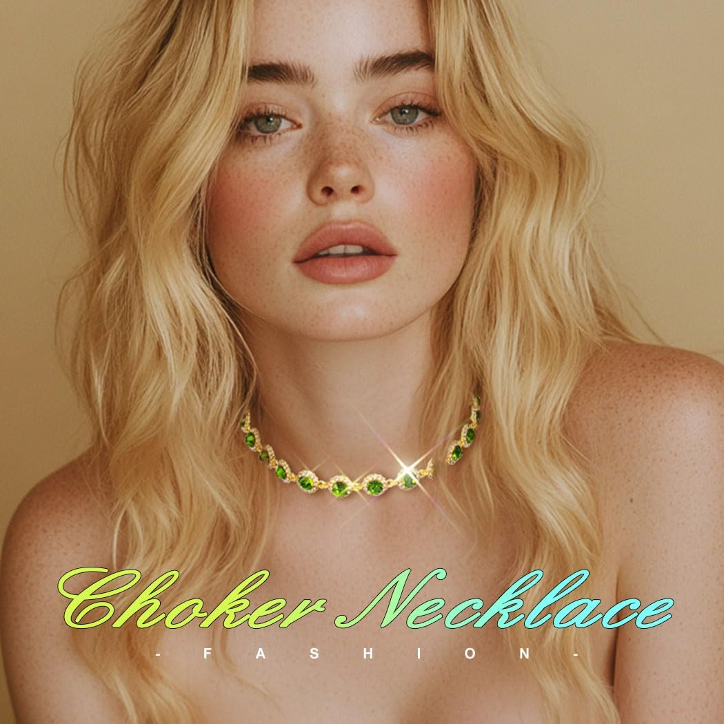 ACEDRE Colorful Crystal Choker Necklace Sparkly Rhinestone Chokers Necklaces Gold Chain Party Prom Neck Jewelry for Women - Image 2