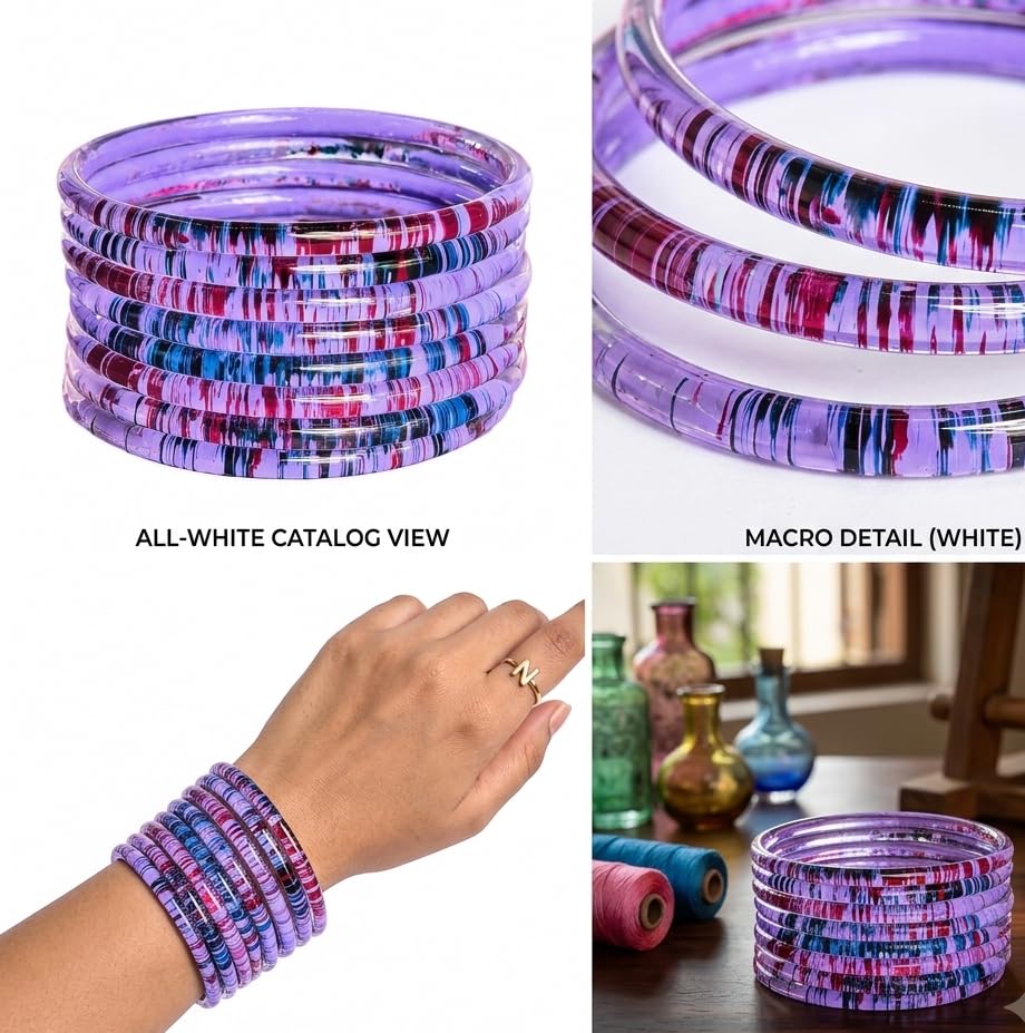 Image of NMII Premium Glass Bangle Set for Women | Multicolor Designer Kangan | Fancy Kanch ki Chudiya | 3D Transparent Chudi Set | Wedding & Festive Occasions Bangles