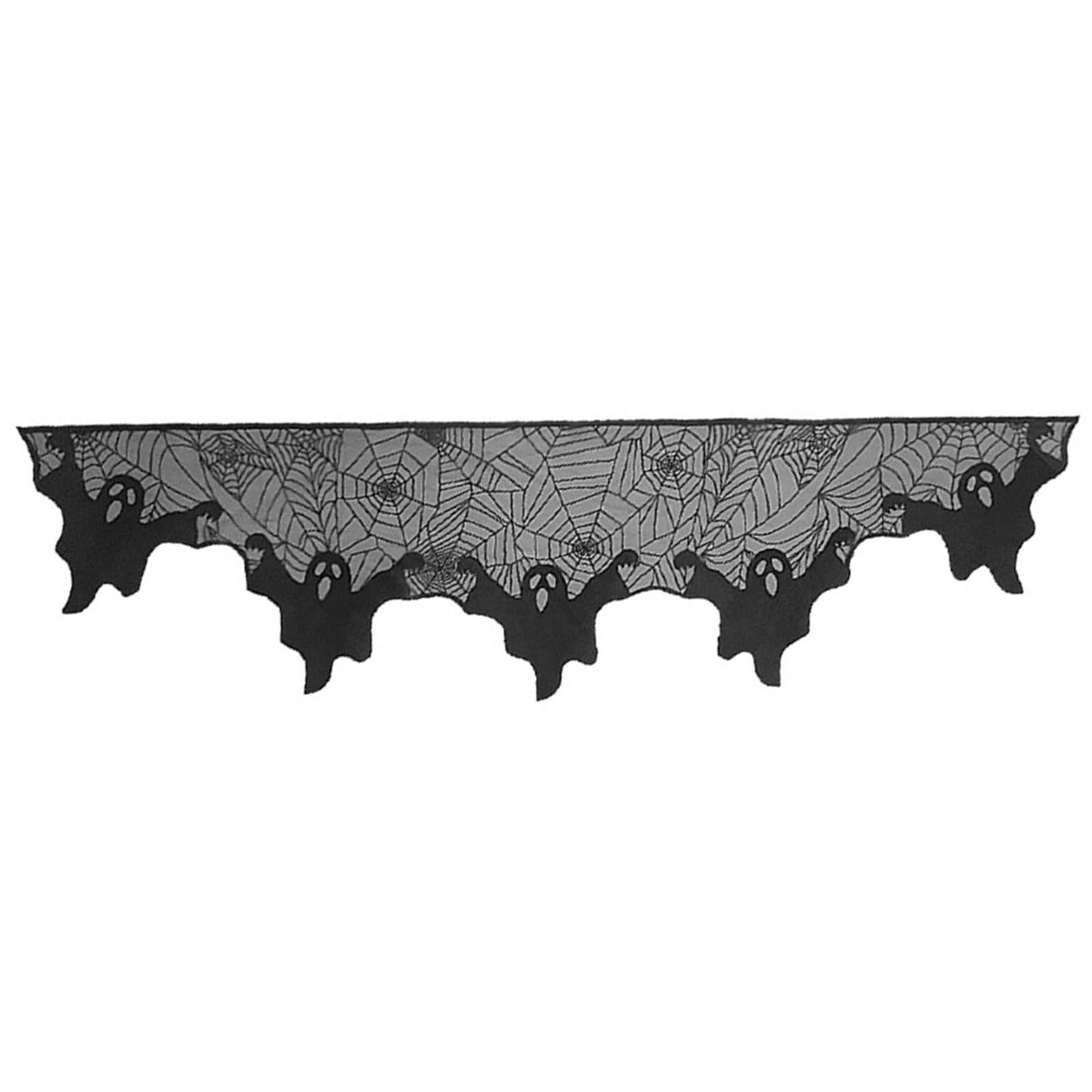Tsophreniq Halloween Decoration Web Table Runner Tablecloth, Lace Mantel Scarf for Halloween Party Black Polyester Table Runner