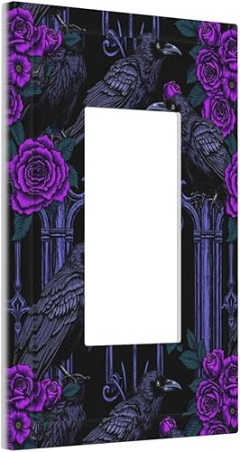 Miniatura 2 de Cubiertas decorativas de salida de estilo gótico, cuervo púrpura, flores moradas, 1 banda, interruptor de luz basculante, placa de pared, placa