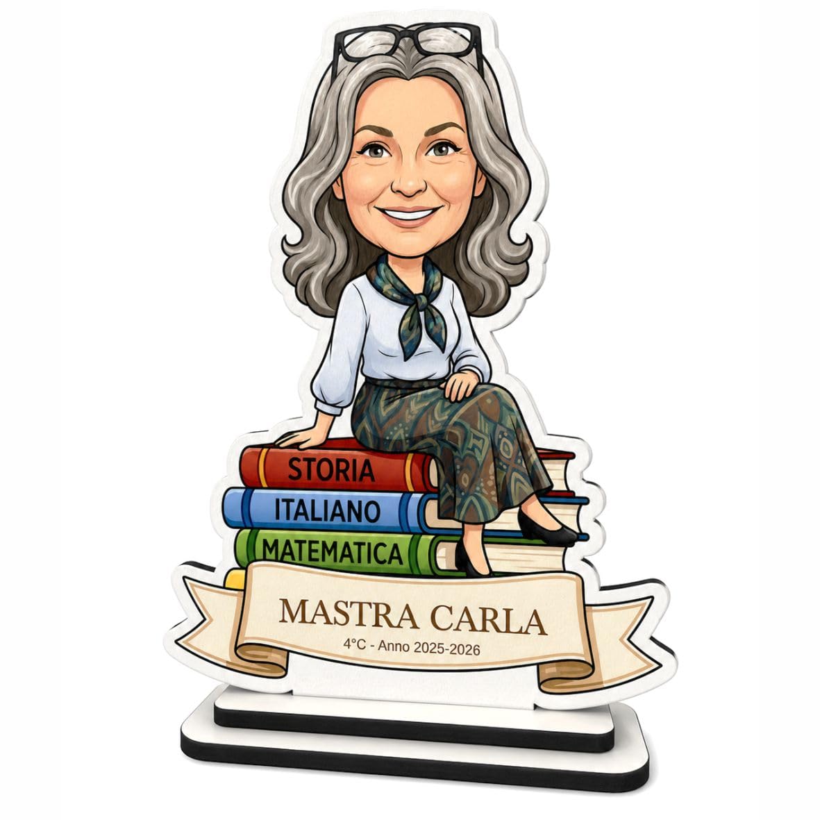 FERDINANDO FAMA' FAMÀ - Statuina Personalizzata 25 cm con Base in MDF - Caricatura Sagomata (Maestra 2)